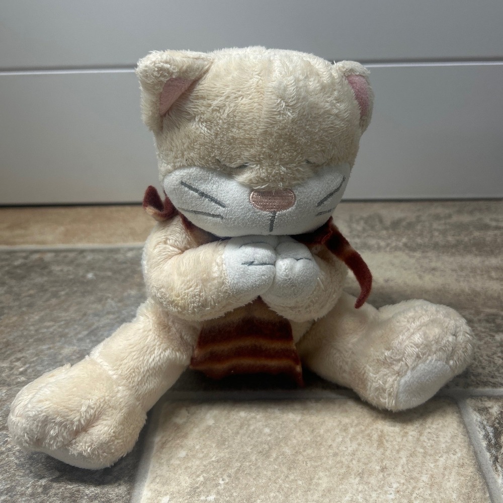 Kids 2 Cream Plush Sleeping Kitten Cat with Striped Cape 7 Inch Soft Stuffed Toy